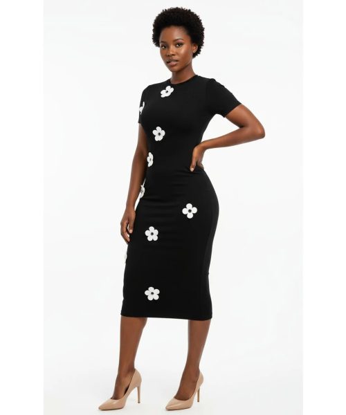 Floral Appliqué Midi Dress